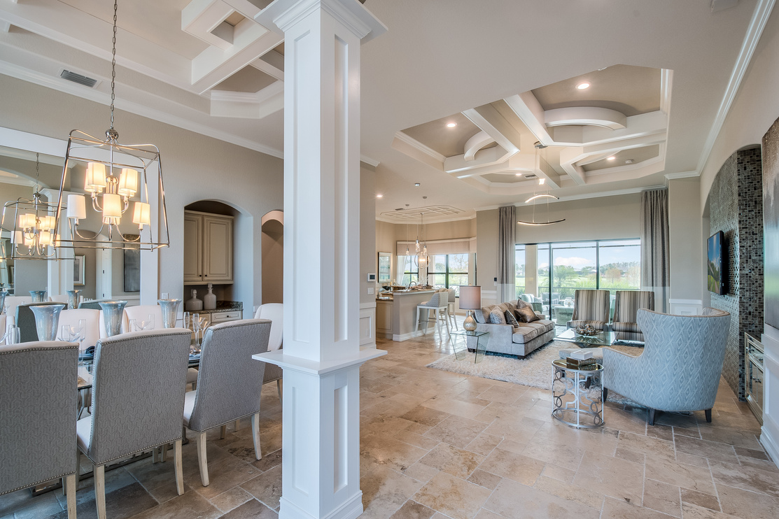 Beautiful coffered ceiling in coastal style Florida home